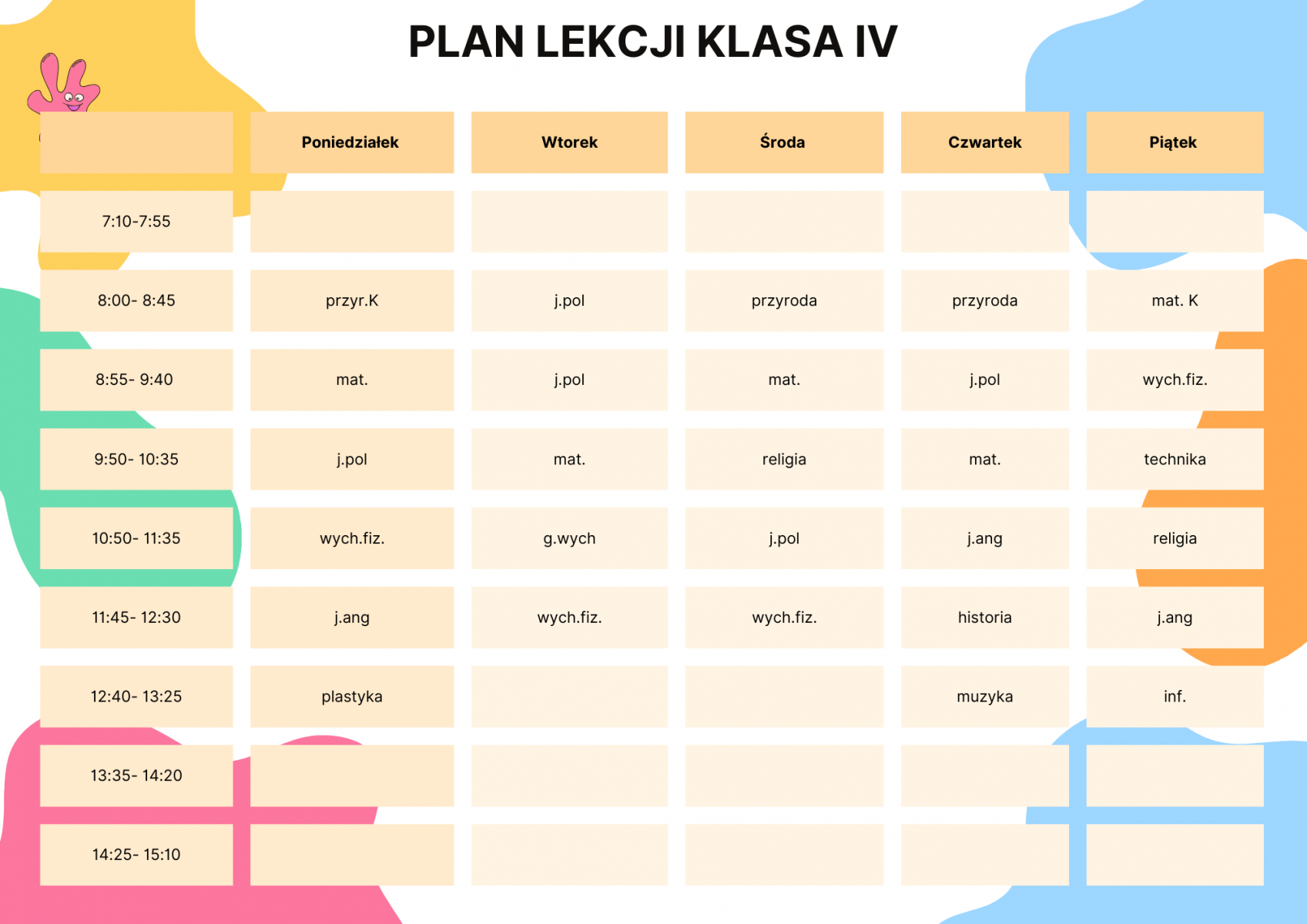 Plan Nowej Szkoły Popdstawowaj Plan Lekcji www.zsjodlowka.pl