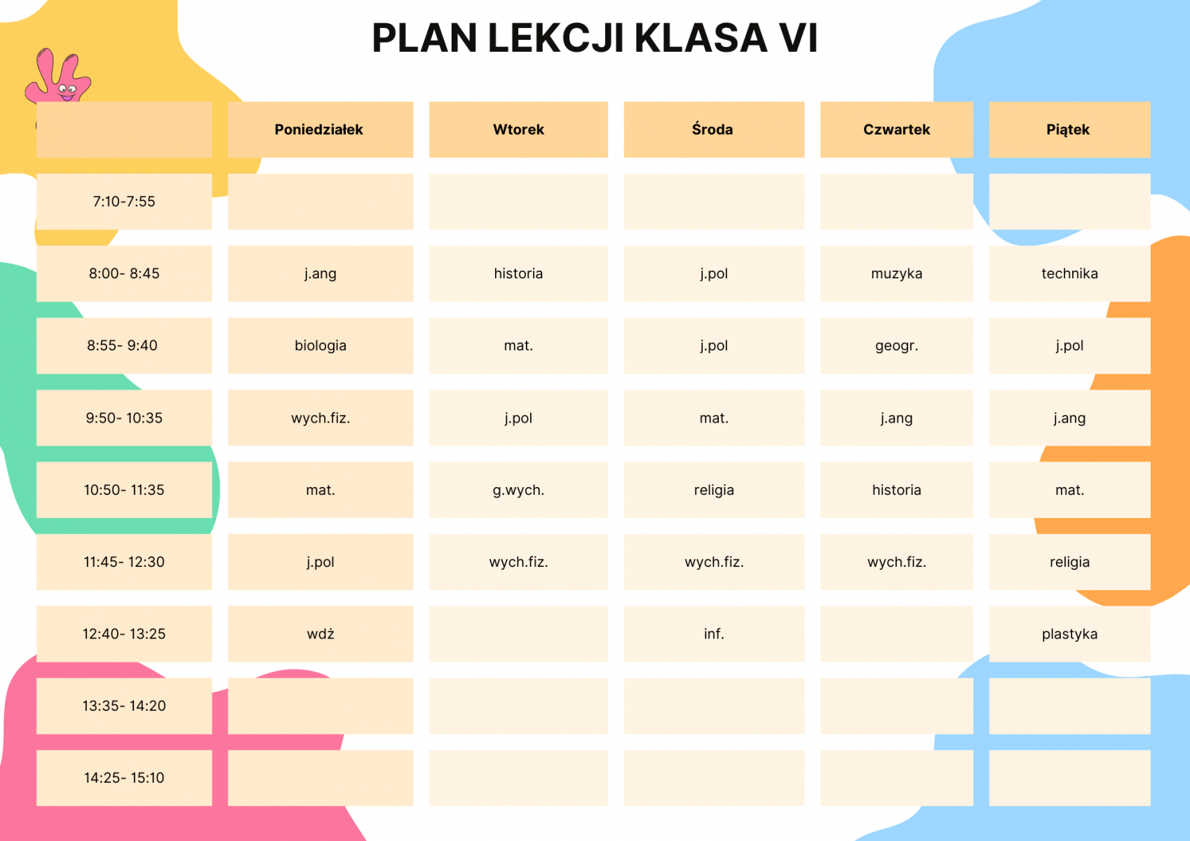 Plan lekcji – Szkoła Podstawowa w Jodłówce Tuchowskiej